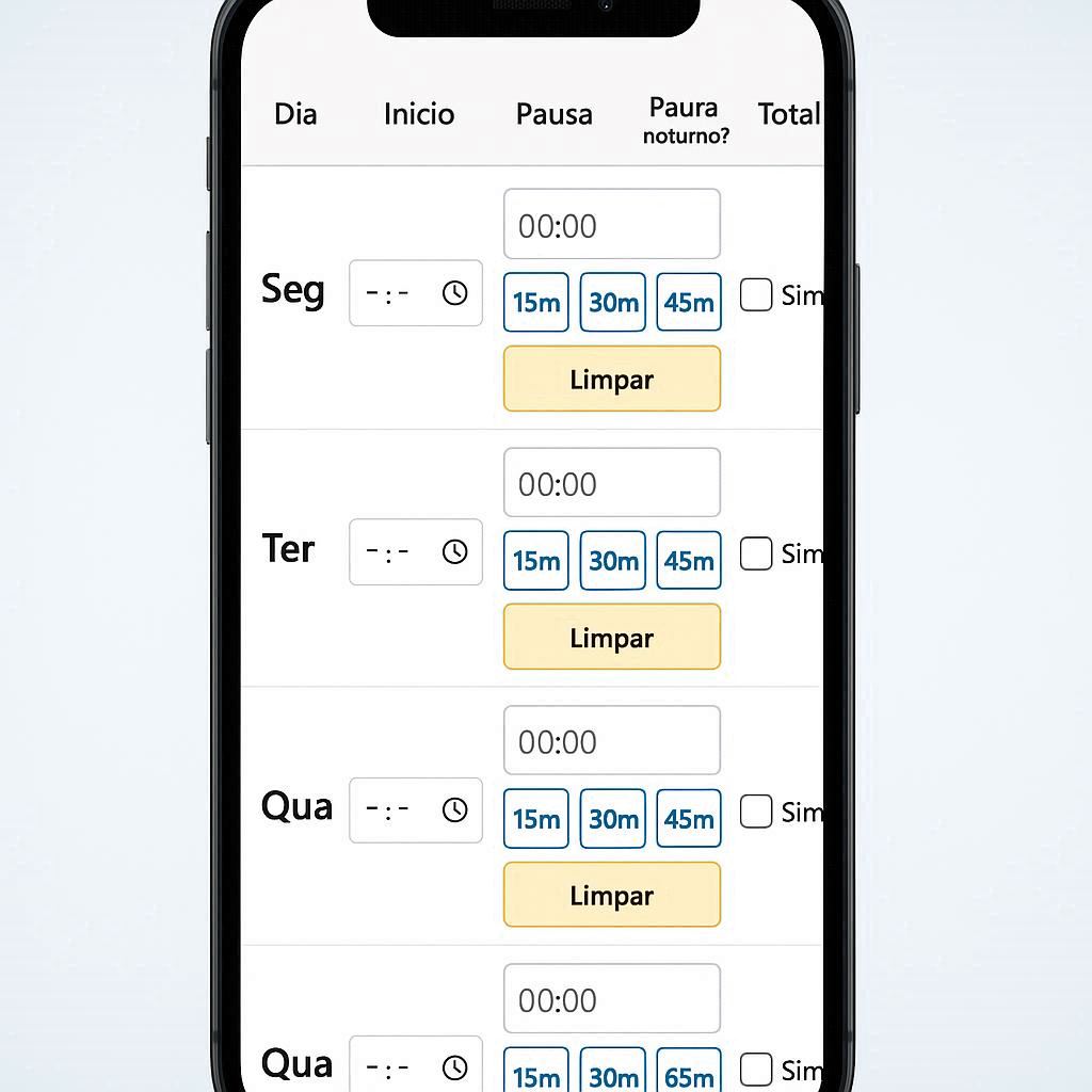 Aplicativo de controle de tempo semanal