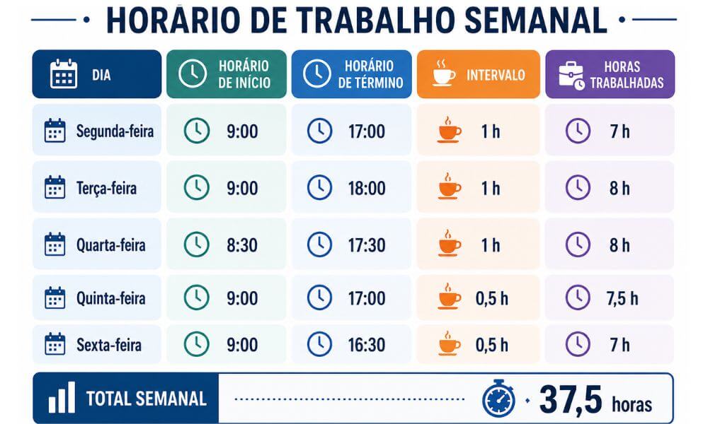 Tabela de horário de trabalho semanal