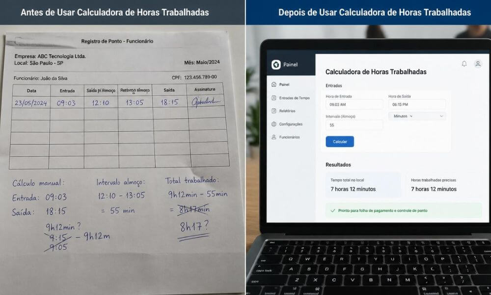 Calculadora de horas trabalhadas para funcionários